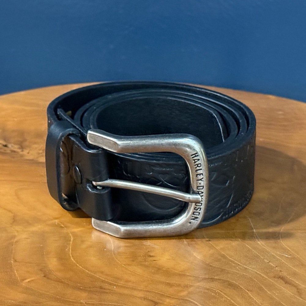 Harley-Davidson Black Leather Embossed Skulls Men Size 34 Belt